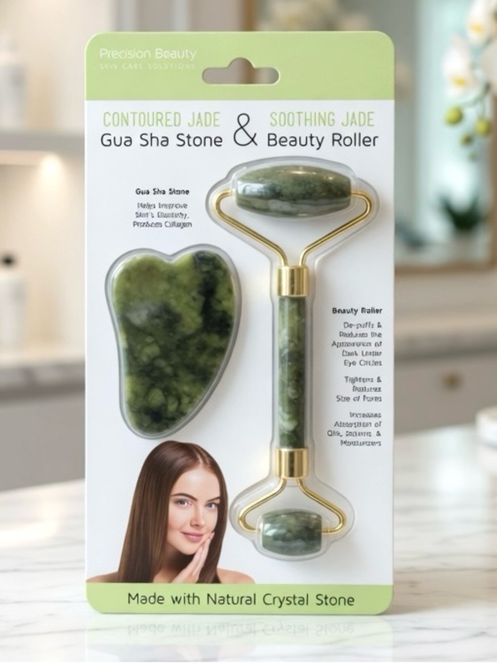 Jade Gua Sha Stone & Jade Beauty Roller Duo-New